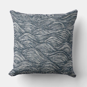 Wellenliniengrafik in Indigo Kissen