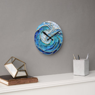 Wellenmeer-Mosaikkunst Runde Wanduhr