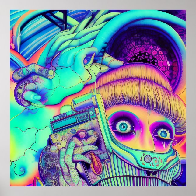 Wellenmusik, der 80er stilisierte Surreallandschaf Poster (Vorne)