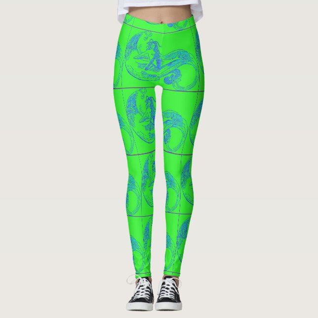 Wellenreitende Mermaids grün Leggings (Vorderseite)