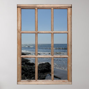 Wellenschlag am Strand von einem Fenster aus Poster