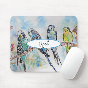 Wellensittich-Aquarell-Malerei Vogel Vögel Whimsic Mousepad