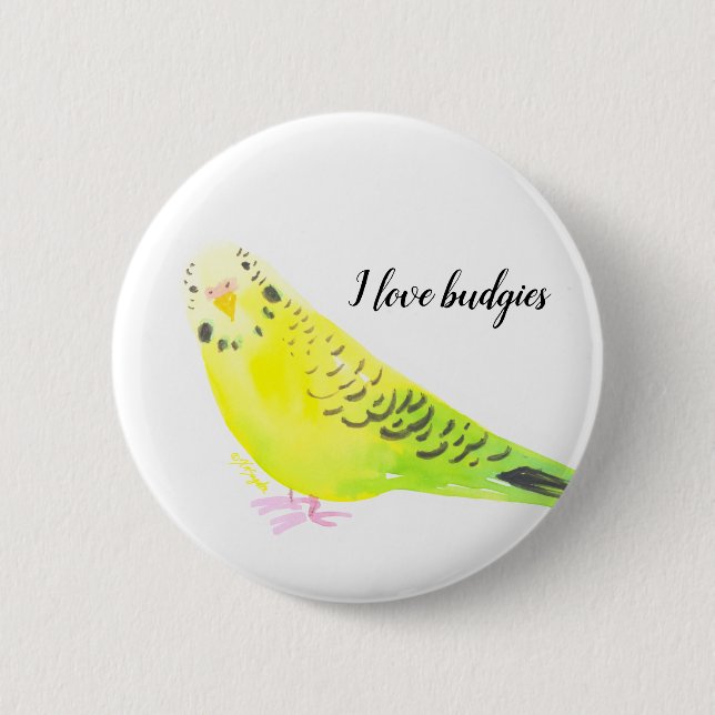 Wellensittich Gelb Grün Aquarell Button (Vorderseite)