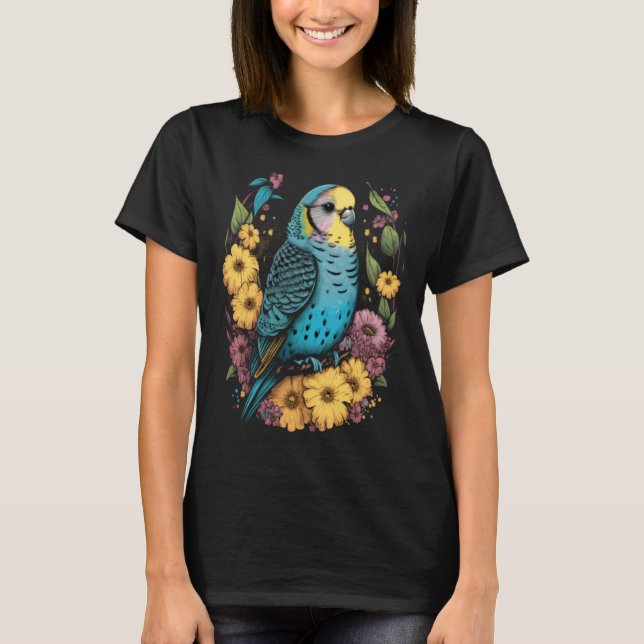 Wellensittich-Mutter-Blume Budgerigar Sittich Voge T-Shirt (Vorderseite)