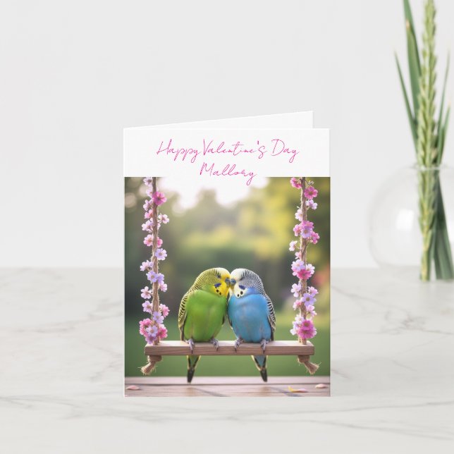 Wellensittich-Paar Individuelles Valentinstag oder Karte (Vorderseite)