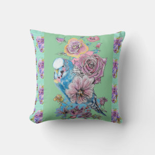 Wellensittich Sittich Rose Wasserfarbe Blumenkisse Kissen
