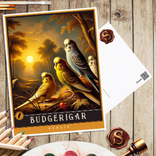 Wellensittich Süße Familie Vintage-Tierpostkarte Postkarte