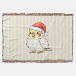 Wellensittich Weihnachten mit Weihnachtsmannmütze Decke