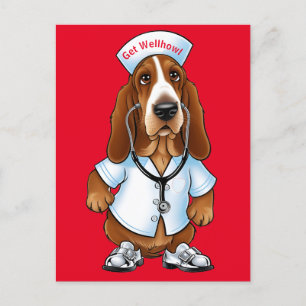 Wellhowl-Basset-Hund im Krankenpflegebereich Postkarte