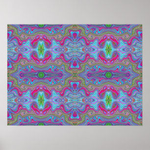 Wellig Himmelblau Mehrfarbiges Trippy-Muster Poster