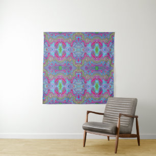 Wellig Himmelblau Mehrfarbiges Trippy-Muster Wandteppich
