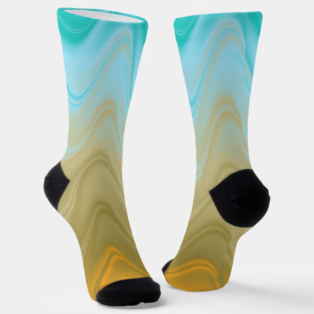 Wellige Blaue Grüne Orange Abstrakte Socken (Gewinkelt)