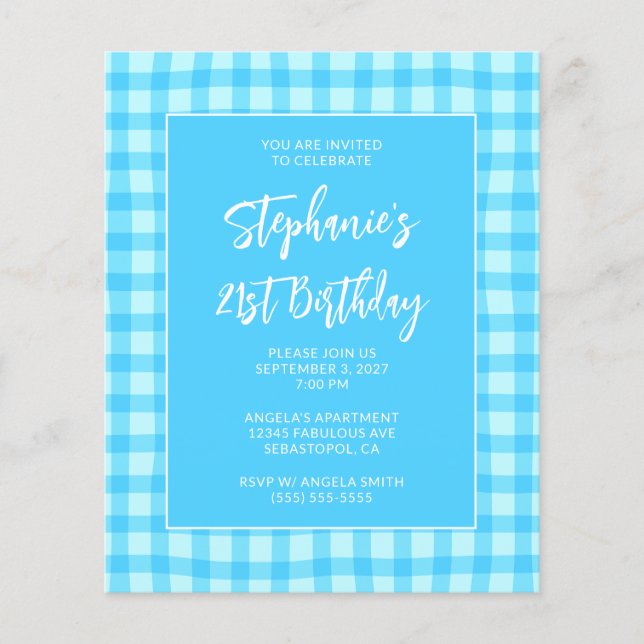 Wellige blaue Sommer-Gingham-Kühn 21. Geburtstag Flyer (Vorne)