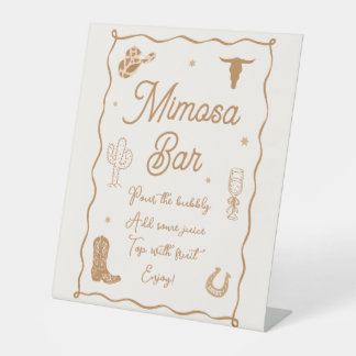 Wellige, handgezeichnete Western-Brautparty-Mimosa Sockelschild