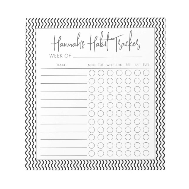 Wellige Minimal-Skript-Habit-Tracker-Notizblock Notizblock (Vorderseite)