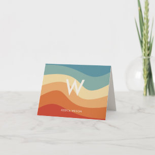 Wellige Retro-gestreifte Monogramm-Personalisierte Karte
