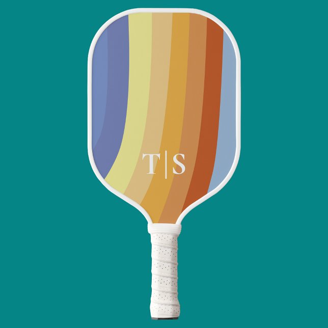 Wellige Retro-Streifen-Monogramm Pickleball Schläger (Wavy Retro Stripe Monogram Pickleball Paddle
)