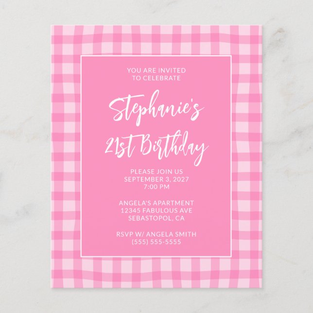 Wellige rosa Sommer-Gingham-Kühn 21. Geburtstag Flyer (Vorne)