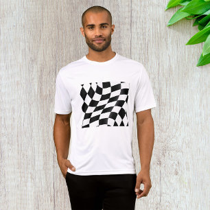 Wellige schwarze und weiße Schachbrett-Flagge Renn T-Shirt
