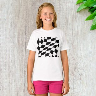Wellige schwarze und weiße Schachbrett-Flagge Renn T-Shirt