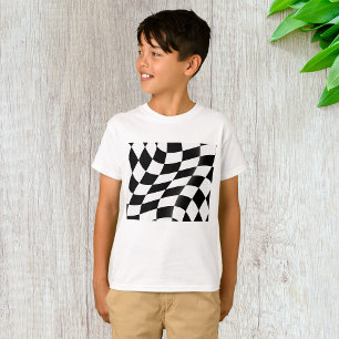 Wellige schwarze und weiße Schachbrett-Flagge Renn T-Shirt