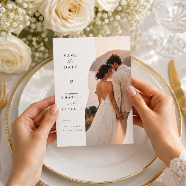 Wellige Split-Hochzeit Save The Date Foto Karte (Von Creator hochgeladen)