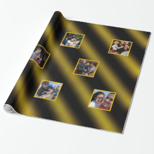 Wellige Weihnachtsmuster Gold & Schwarz 8 Fotos Geschenkpapier