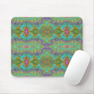 Welliges Aquablau und Orange Trippy-Muster Mousepad