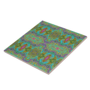 Welliges Aquablaues und Oranges Trippy-Muster Fliese