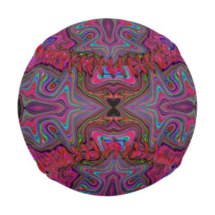 Welliges Blau und Regenbogen-Rot Trippy-Muster Baseball