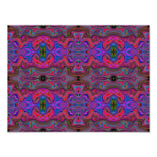 Welliges Blau und Regenbogen-Rot Trippy-Muster Fotodruck