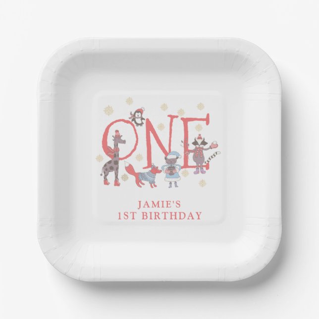 Welliges Kid's Winter 1. Geburtstag Party Pappteller (Vorderseite)