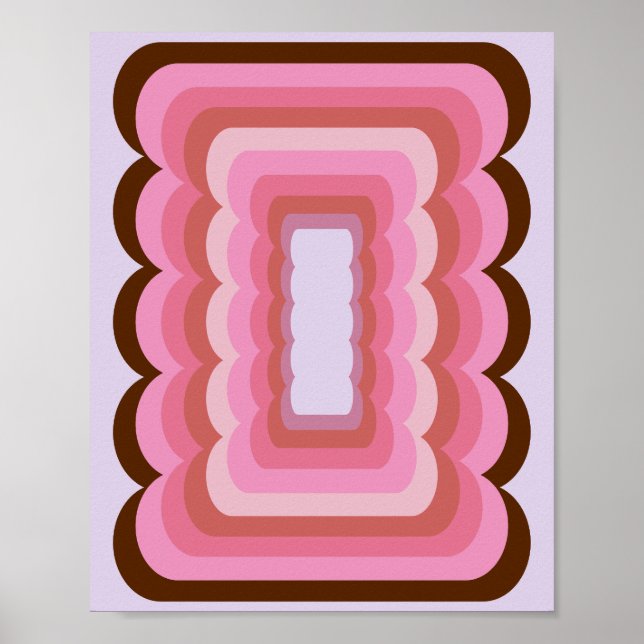 Welliges Retro-Abstraktes Rosa Poster (Vorne)