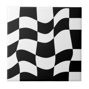 Welliges Schwarz-Weiß-Op-Art-Keramikfliese Fliese