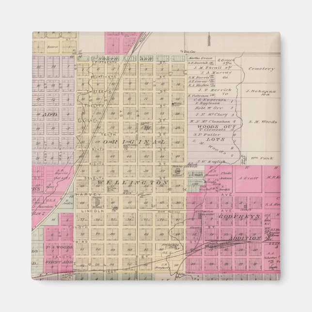 Wellington, Beaumont, Brainar und Benton, Kansas Magnet (Vorne)