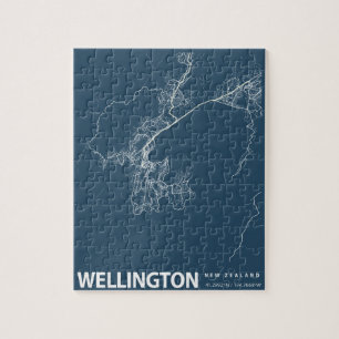 Wellington Minimalist City Map Line Art in Blue Puzzle