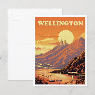 Wellington Neuseeland Vintage-Reiseillustration Postkarte