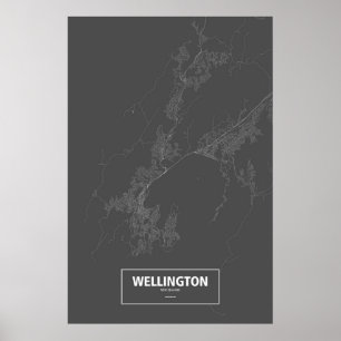 Wellington, Neuseeland (weiß auf Schwarzem) Poster