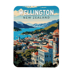 Wellington New Zealand Travel Art Vintag Magnet