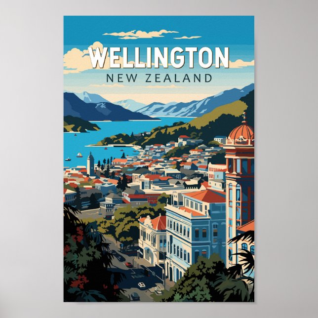 Wellington New Zealand Travel Art Vintag Poster (Vorne)
