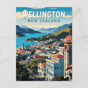 Wellington New Zealand Travel Art Vintag Postkarte
