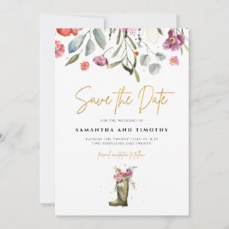 Wellington-Stiefel-Blumen-Save-the-Date Save The Date