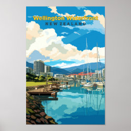 Wellington Waterfront Travel Art Vintag Poster