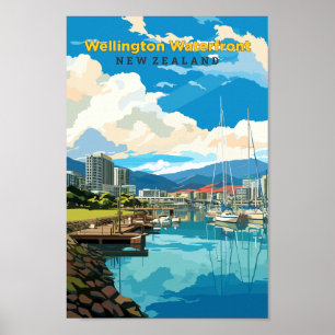 Wellington Waterfront Travel Art Vintag Poster