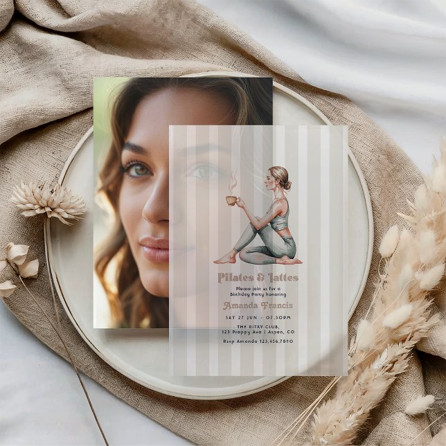 Wellness-Brunch-Pilates-&-Lattes-Geburtstagsfeier (Wellness Brunch Pilates & Lattes Birthday Party Vellum Invitations)