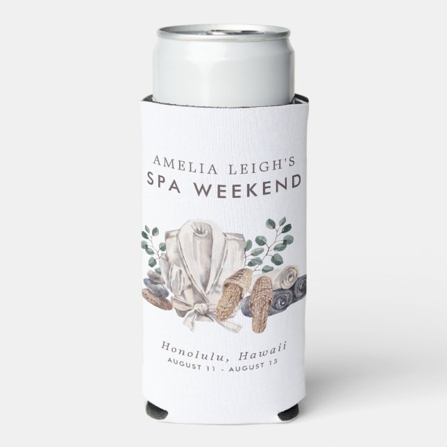 Wellness-Center Bachelorette Wochenende Einladung Selters Dosenkühler (Seltzer Vorderseite)