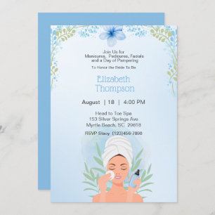 Wellness-Center Day Junggeselinnen-Abschied Blauer Einladung