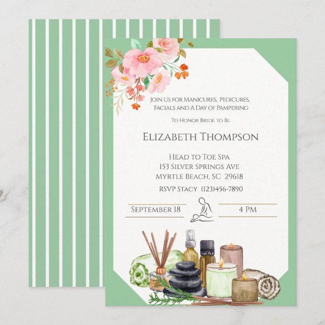 Wellness-Center Day Junggeselinnen-Abschied Einlad Einladung (Vorne/Hinten)