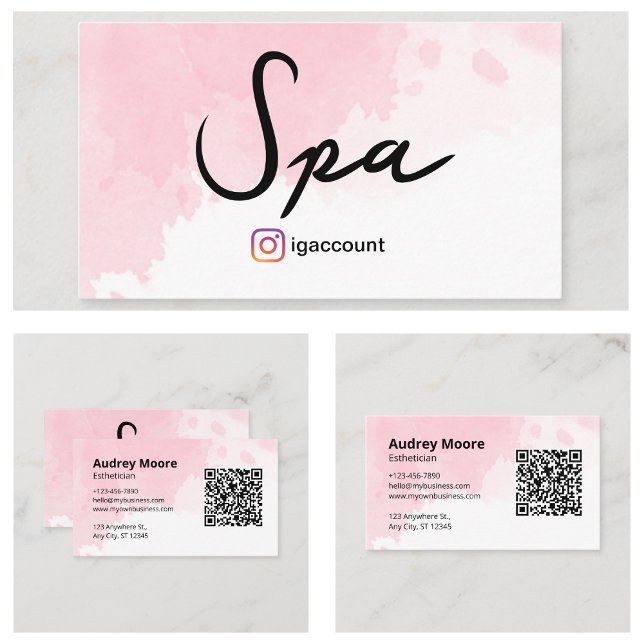 Wellness-Center Esthetician Watercolor QR-Code Visitenkarte (Spa Esthetician Watercolor QR Code Business Card
)