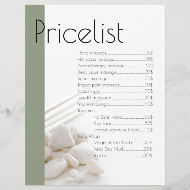 Wellness-Center Massage White Gray Stones Preislis Flyer (Vorne)